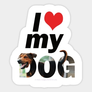 I love (heart) my dog - black and brown cross dog oil painting word art Sticker